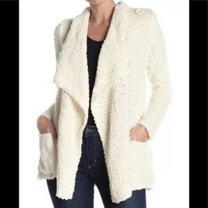 🍂🍁Bobeau Cream Boucle Popcorn Draped Side Pockets Button Cardigan Sweater S